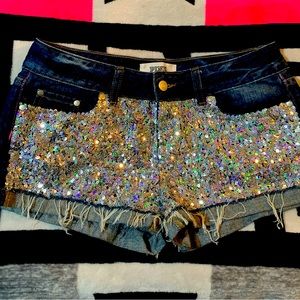 RARE VS PINK Iridescent Bling Jean shorts
